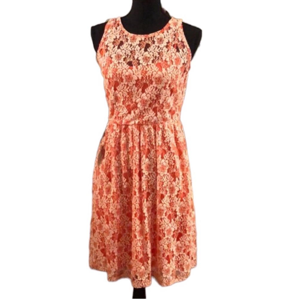 CYNTHIA ROWLEY SLEEVELESS LACE ORANGE CORAL DRESS SIZE 6